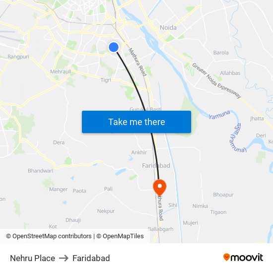 Nehru Place to Faridabad map