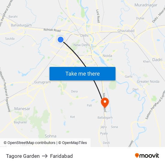 Tagore Garden to Faridabad map