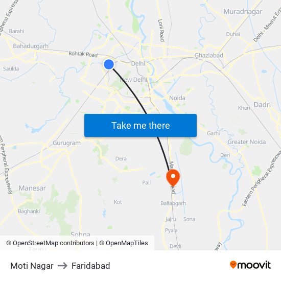 Moti Nagar to Faridabad map