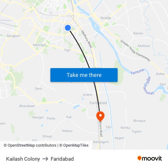 Kailash Colony to Faridabad map