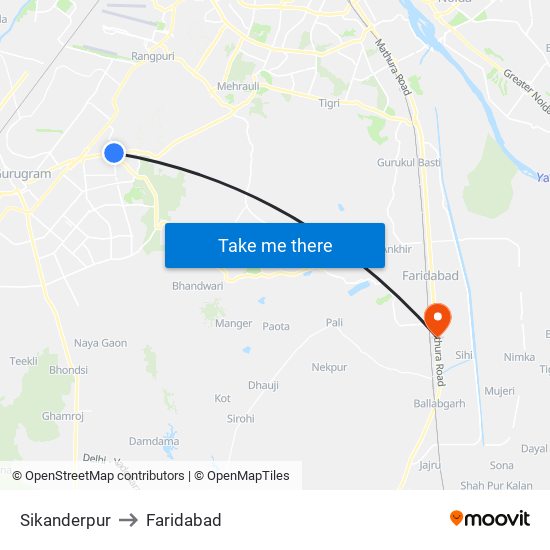 Sikanderpur to Faridabad map