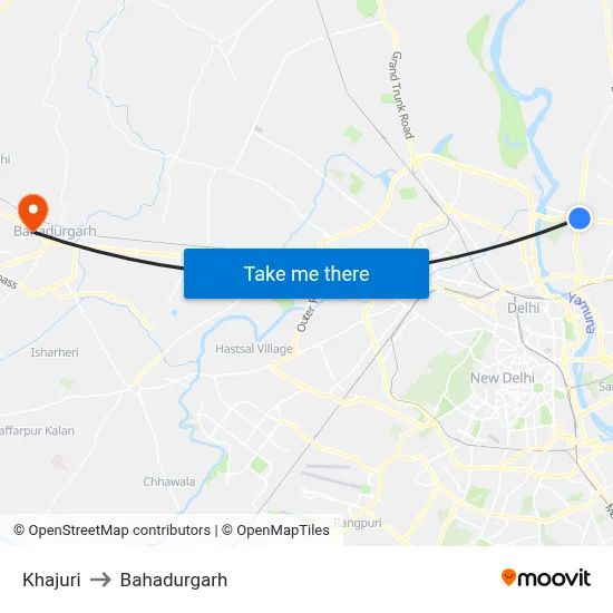 Khajuri to Bahadurgarh map