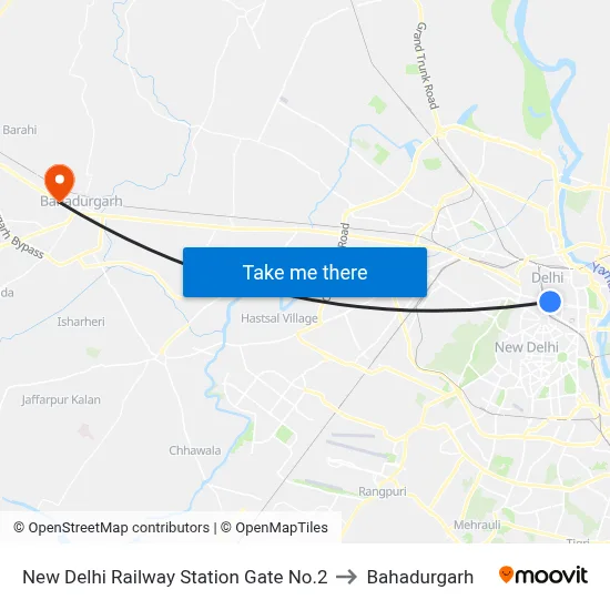 New Delhi Railway Station Gate No.2 to Bahadurgarh map