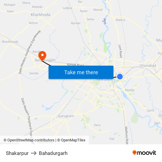 Shakarpur to Bahadurgarh map