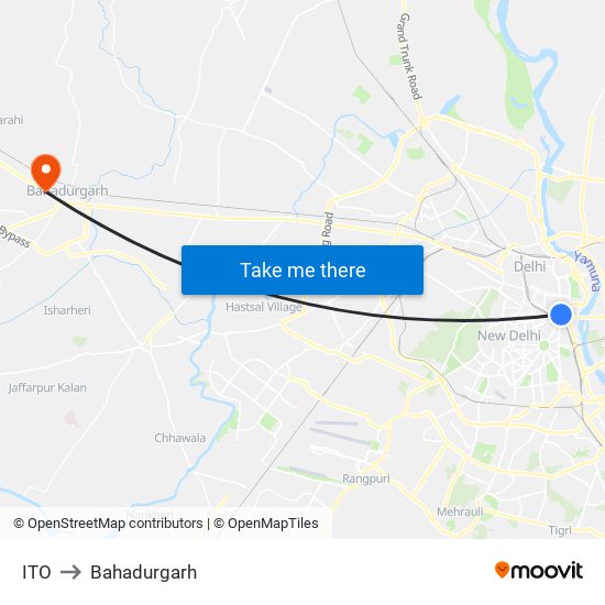 ITO to Bahadurgarh map