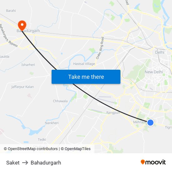 Saket to Bahadurgarh map