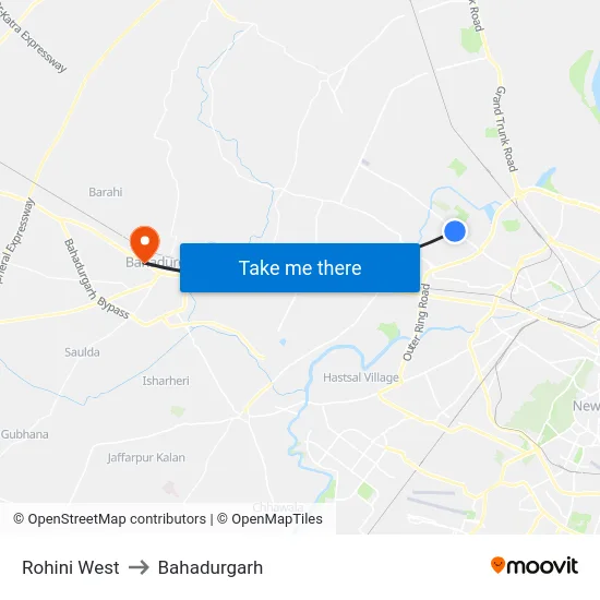 Rohini West to Bahadurgarh map