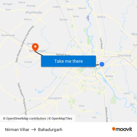 Nirman Vihar to Bahadurgarh map