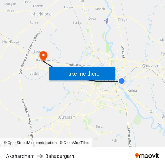 Akshardham to Bahadurgarh map