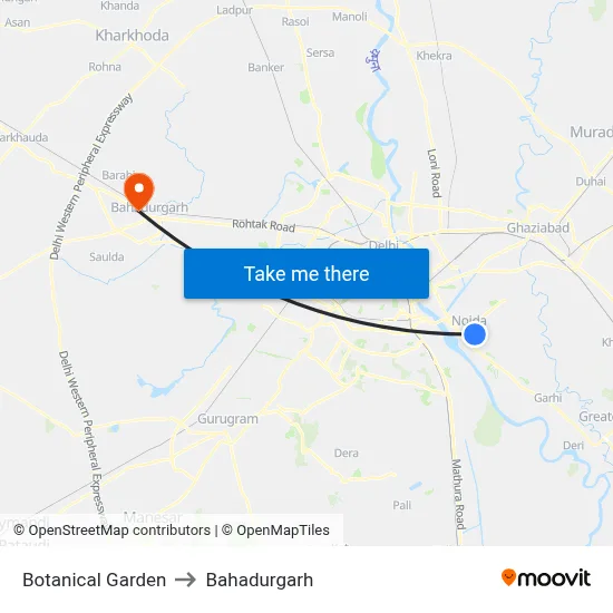 Botanical Garden to Bahadurgarh map
