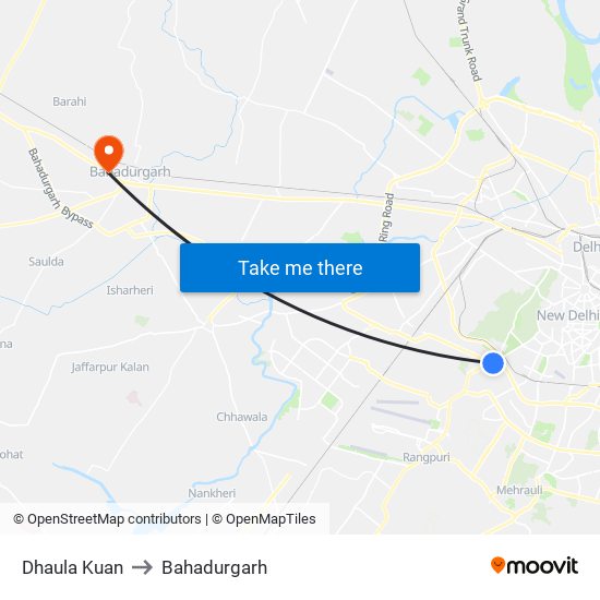Dhaula Kuan to Bahadurgarh map