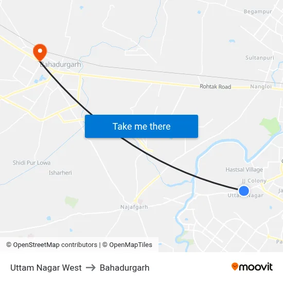 Uttam Nagar West to Bahadurgarh map