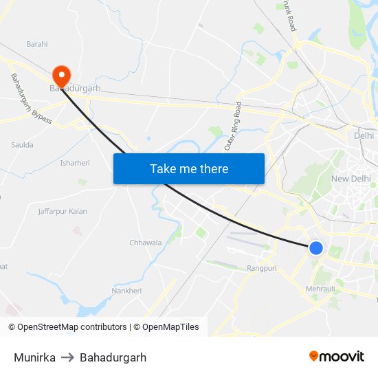 Munirka to Bahadurgarh map