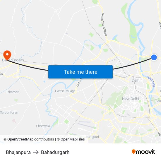 Bhajanpura to Bahadurgarh map