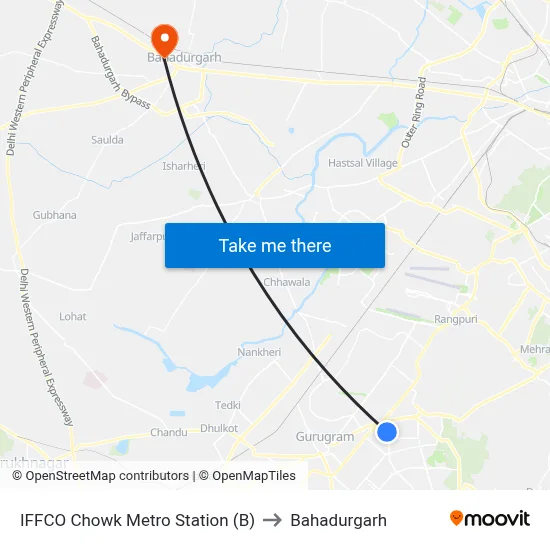 IFFCO Chowk Metro Station (B) to Bahadurgarh map