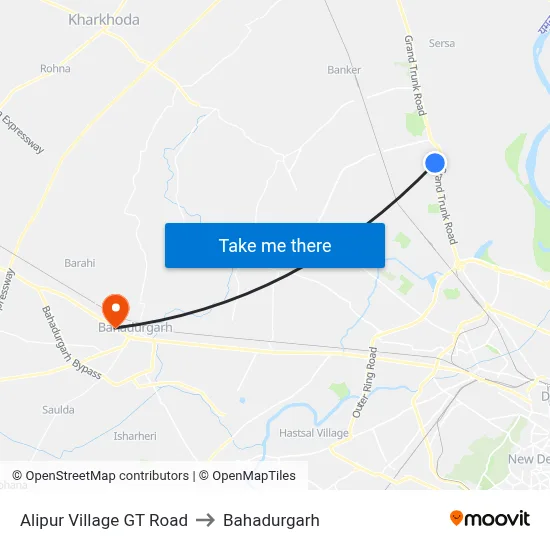 Alipur Village GT Road to Bahadurgarh map