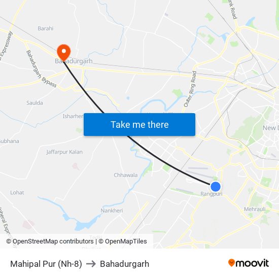 Mahipal Pur (Nh-8) to Bahadurgarh map