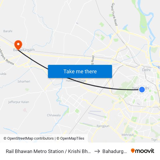 Rail Bhawan Metro Station / Krishi Bhawan to Bahadurgarh map
