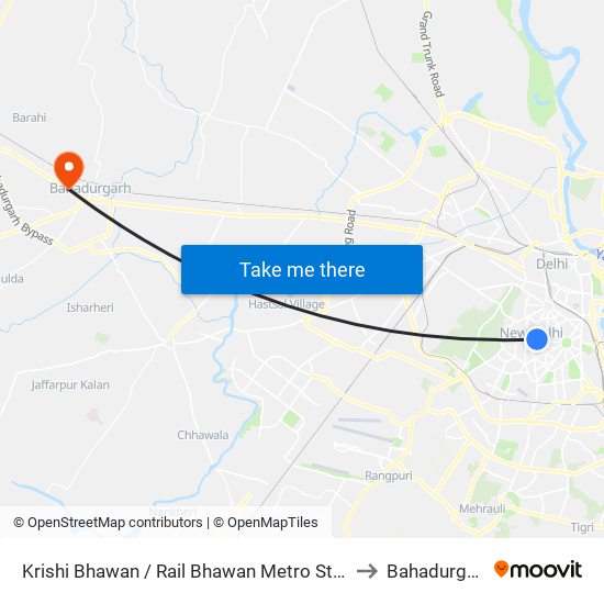 Krishi Bhawan / Rail Bhawan Metro Station to Bahadurgarh map