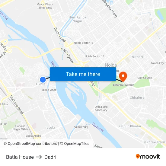 Batla House to Dadri map