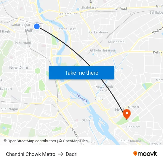 Chandni Chowk Metro to Dadri map