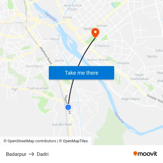 Badarpur to Dadri map