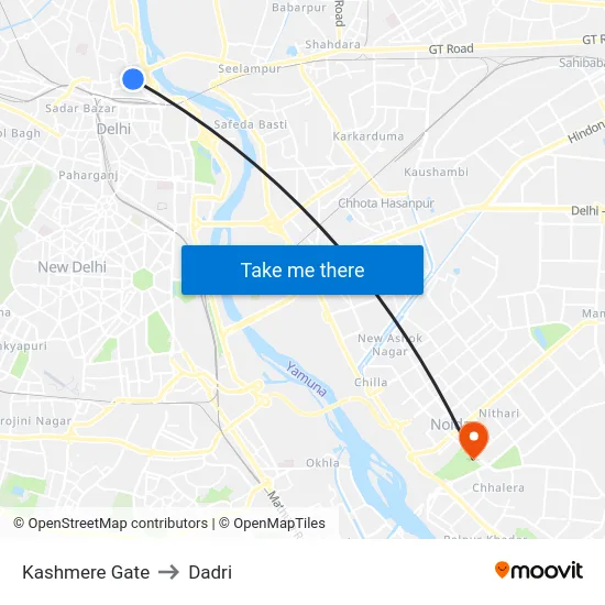Kashmere Gate to Dadri map