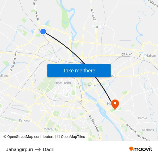 Jahangirpuri to Dadri map