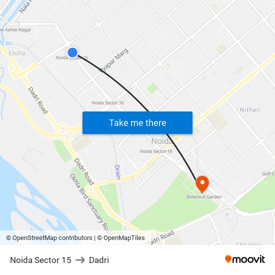 Noida Sector 15 to Dadri map