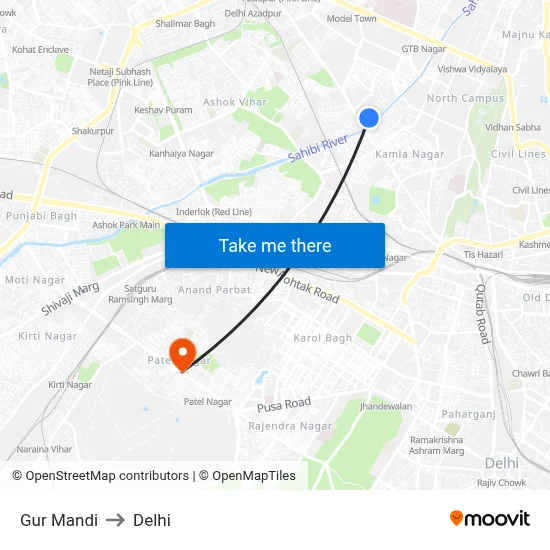 Gur Mandi to Delhi map
