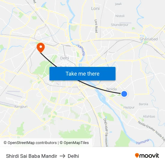 Shirdi Sai Baba Mandir to Delhi map