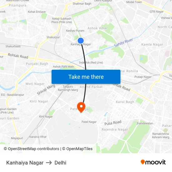 Kanhaiya Nagar to Delhi map