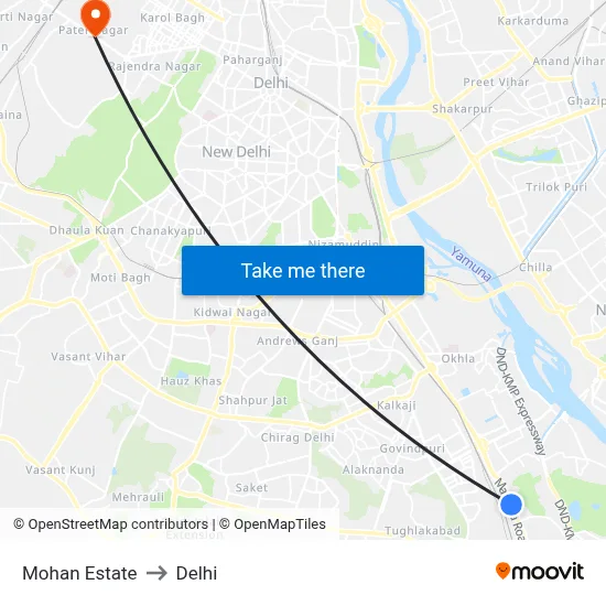 Mohan Estate to Delhi map