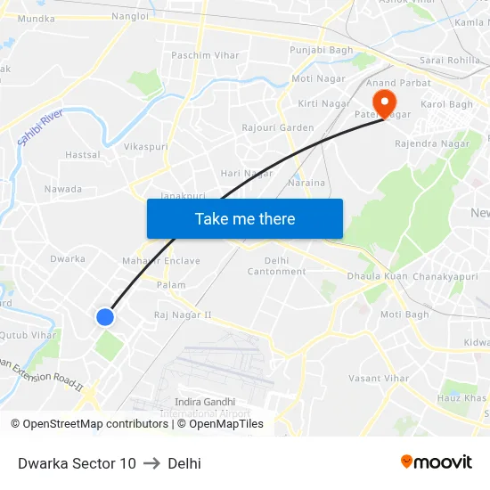Dwarka Sector 10 to Delhi map