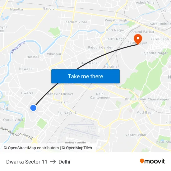 Dwarka Sector 11 to Delhi map