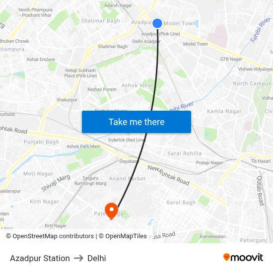 Azadpur Station to Delhi map