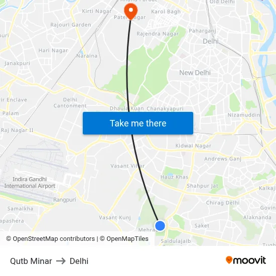 Qutb Minar to Delhi map