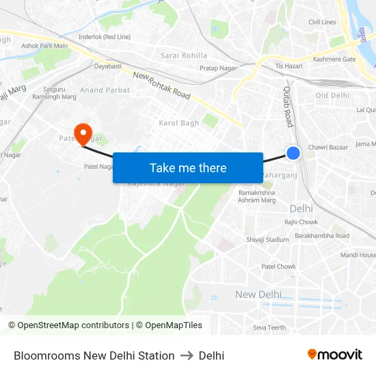 Bloomrooms New Delhi Station to Delhi map