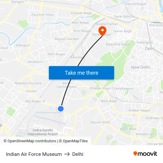 Indian Air Force Museum to Delhi map