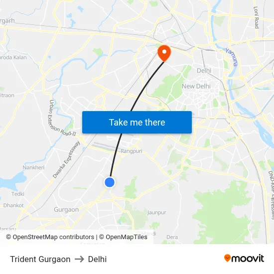 Trident Gurgaon to Delhi map