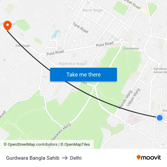 Gurdwara Bangla Sahib to Delhi map