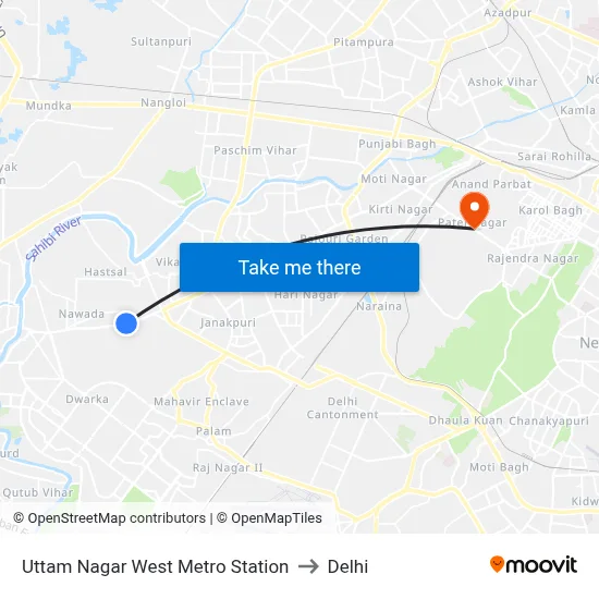 Uttam Nagar West Metro Station to Delhi map