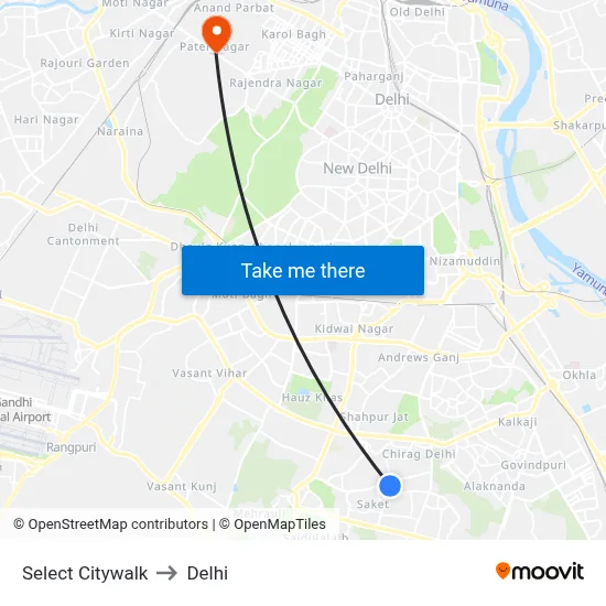 Select Citywalk to Delhi map