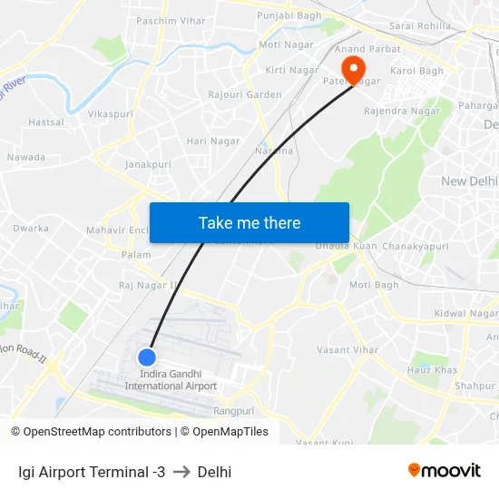 Igi Airport Terminal -3 to Delhi map