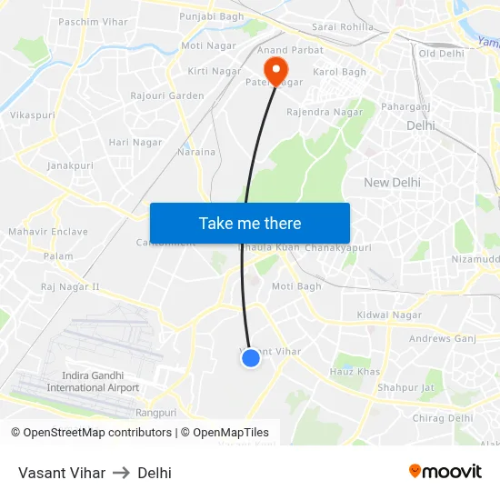 Vasant Vihar to Delhi map