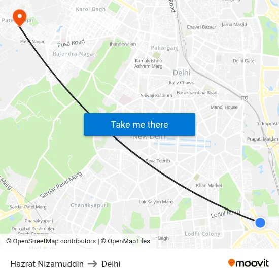 हज़रत निज़ामुद्दीन to दिल्ली map