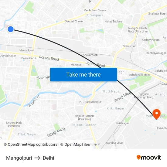 Mangolpuri to Delhi map