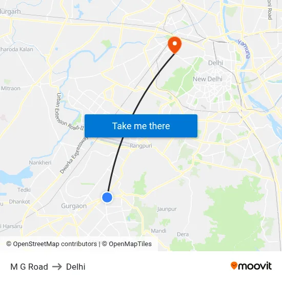 M G Road to Delhi map