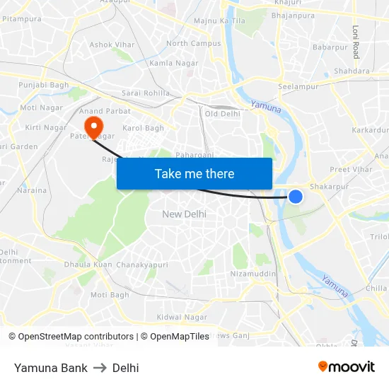 Yamuna Bank to Delhi map