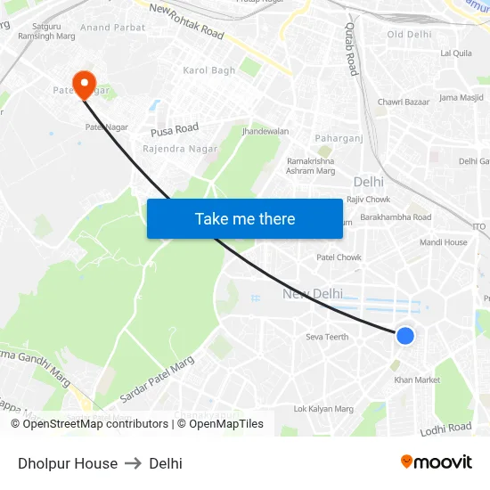 Dholpur House to Delhi map